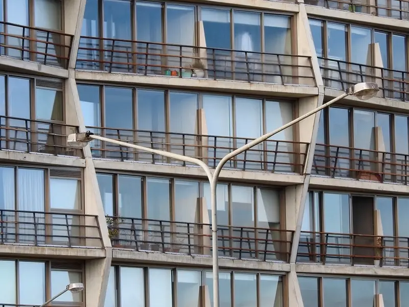 Modern apartment building with balconies
